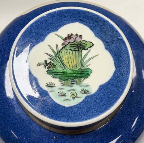 Lot 24 - A Chinese export powder blue and famille verte porcelain ginger jar and cover, Qing Dynasty, 19th century