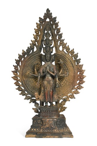 Lot 106 - A Tibetan bronze multi-headed and armed Avalokiteshvara, 20th century
