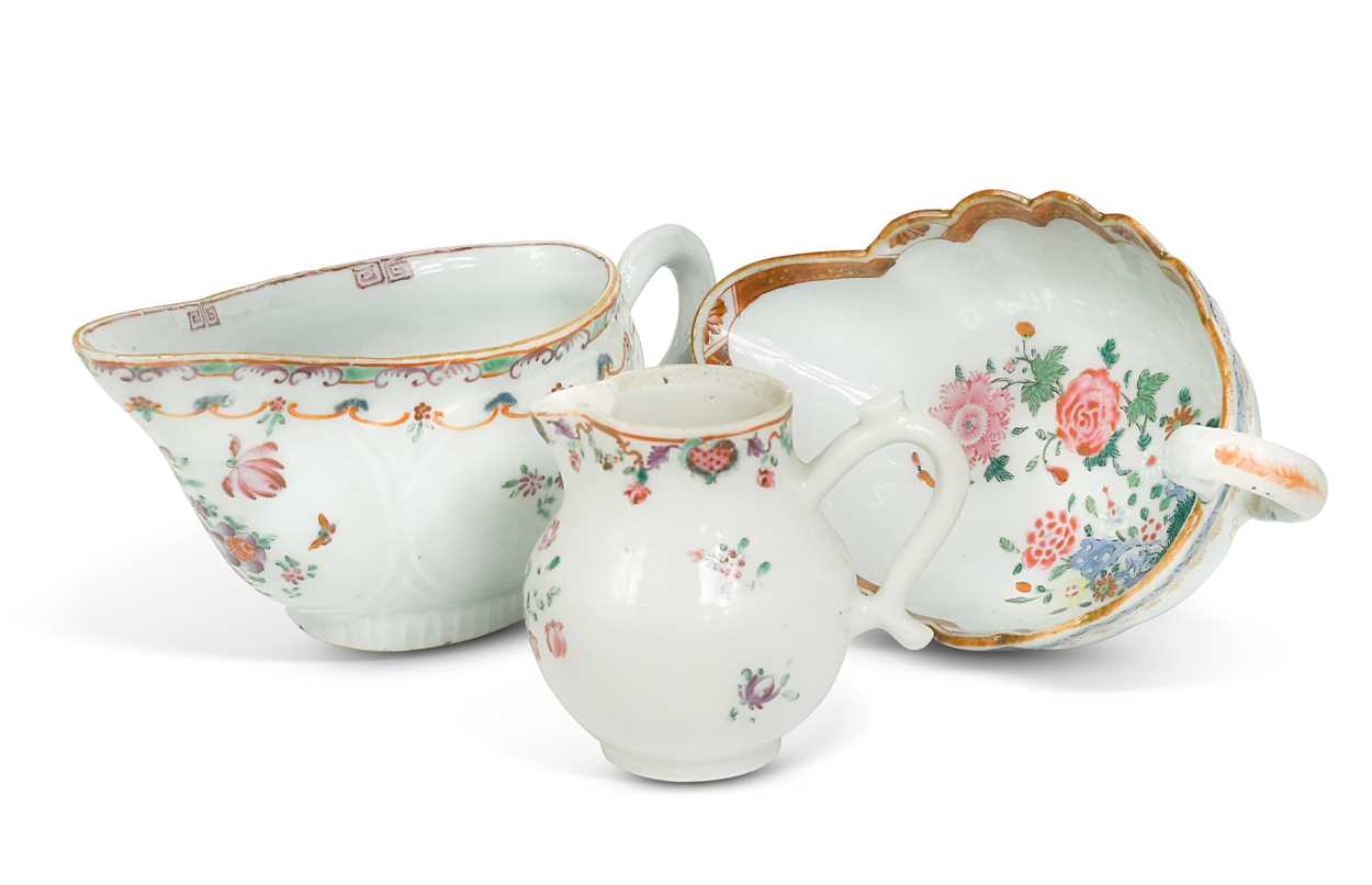 Lot 14 - Two Chinese famille rose sauceboats, Qianlong, circa 1780