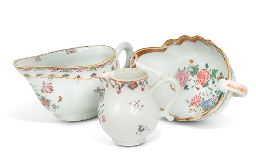 Lot 17 - Two Chinese famille rose sauceboats, Qianlong, circa 1780