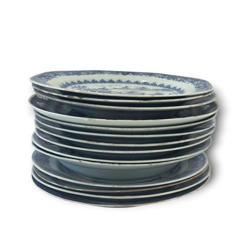 Lot 23 - Fourteen Chinese export blue and white plates, Kangxi and later