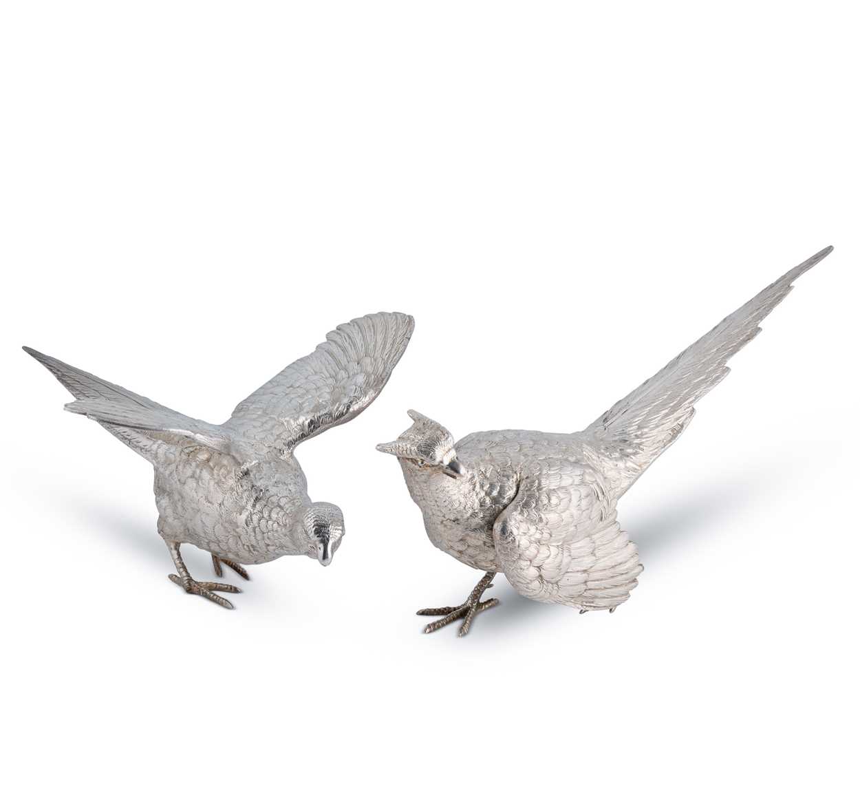 Lot 272 - A pair of Elizabeth II silver table ornaments modelled as pheasants