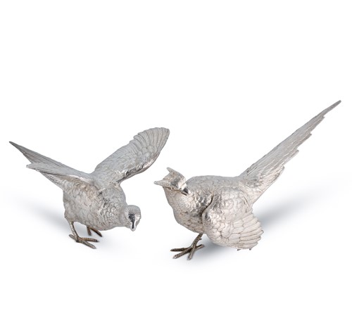 Lot 272 - A pair of Elizabeth II silver table ornaments modelled as pheasants