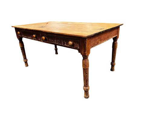 Lot 633 - A pine kitchen table with two drawers 74 x 152...