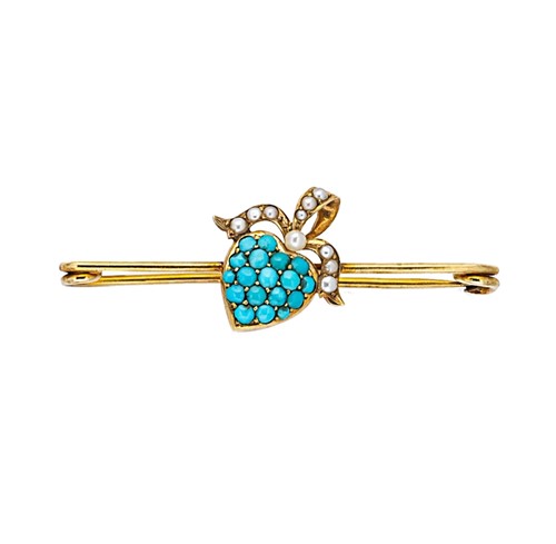 Lot 33 - A turquoise and split pearl brooch