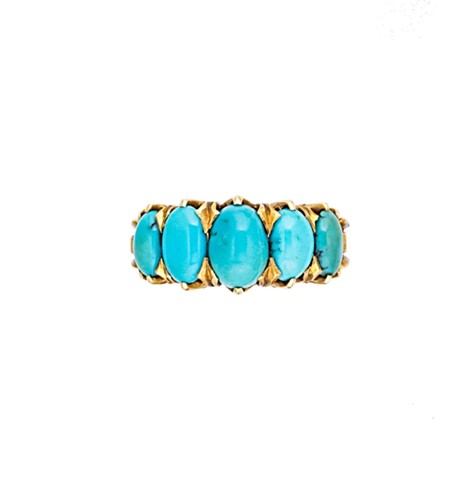 Lot 34 - A five stone turquoise ring