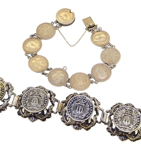 Lot 14 - Two silver coin bracelets