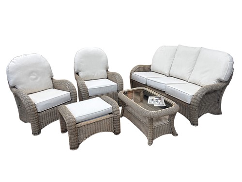 Lot 744 - A rattan five piece conservatory suite,...