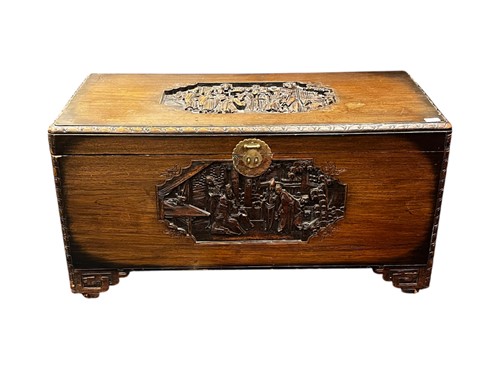 Lot 681 - A 20th century Chinese camphorwood chest,...