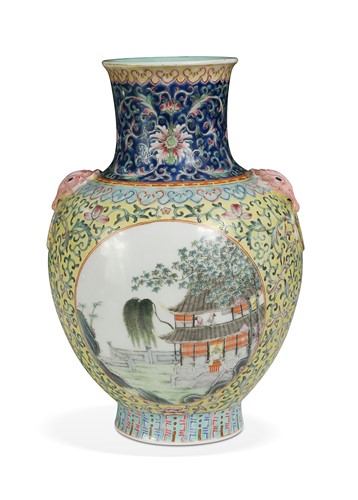 Lot 47 - A Chinese yellow ground vase, possibly Republic Period