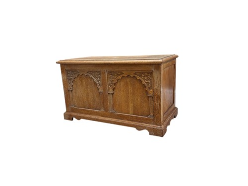Lot 769 - A blonde oak coffer, 20th century, the two...