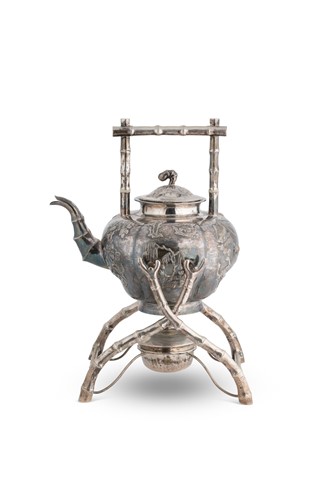 Lot 389 - A late 19th century Chinese metalwares kettle and stand