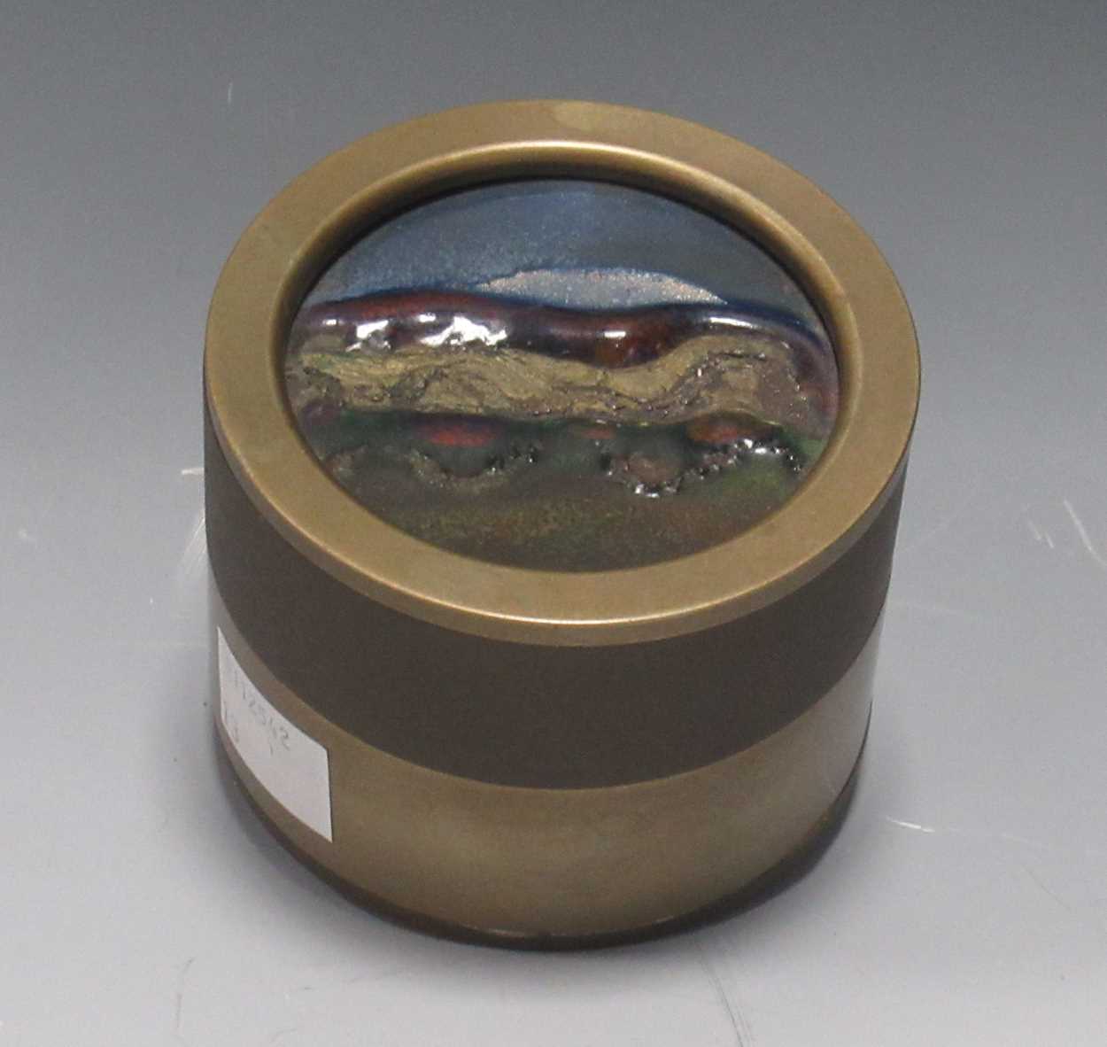 Lot 229 - A brass and enamel trinket box