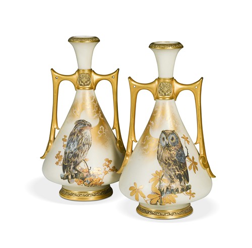 Lot 541 - A pair of Royal Worcester two-handled vases, circa 1887