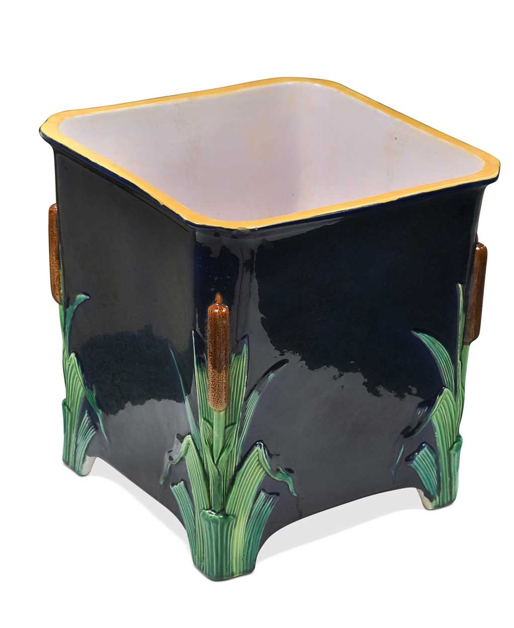 Lot 434 - A Minton Majolica bullrush jardiniere, dated 1867