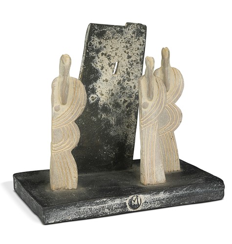 Lot 62 - John Maltby (1936-2020), 'Three Figures and a Tower (Lindisfarne)', 2001