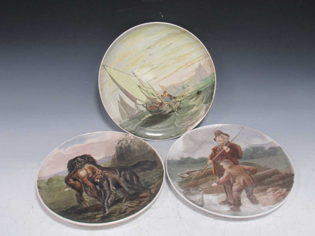 Lot 10 - Three hand-painted plates by Walter Harrowing...