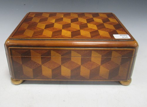 Lot 234 - A modern parquetry cigar box with geometric...