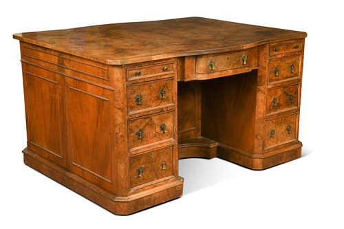 Lot 534 - A Victorian walnut pedestal desk