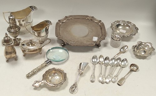 Lot 368 - A collection of silverware including waiter,...