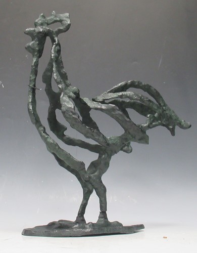 Lot 51 - A bronzed skeletal model of a cockerel, 31cm high