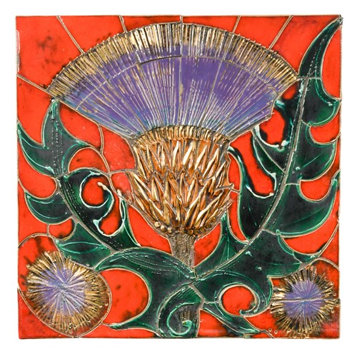 Lot 70 - Jean Powell of Craig Bragdy Design, Denbigh, Wales, a Thistle tile panel