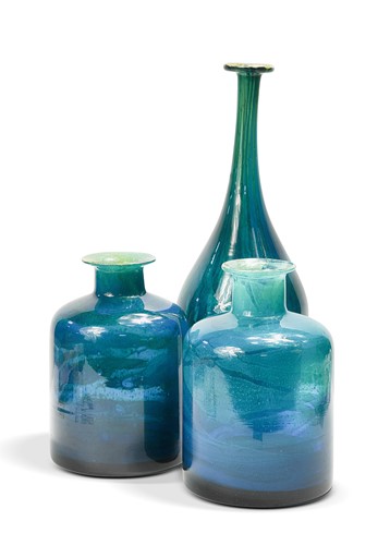 Lot 19 - Michael Harris at Mdina, an early near pair of glass vases