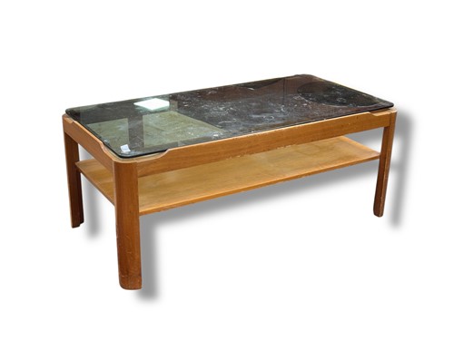 Lot 763 - A Myer teak and smoked glass topped...