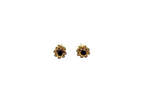 Lot 404 - A pair of cabochon sapphire and diamond ear...