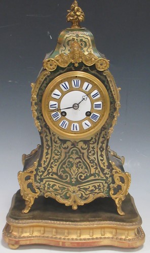 Lot 204 - French Green Tortoiseshell Boulle Clock by...