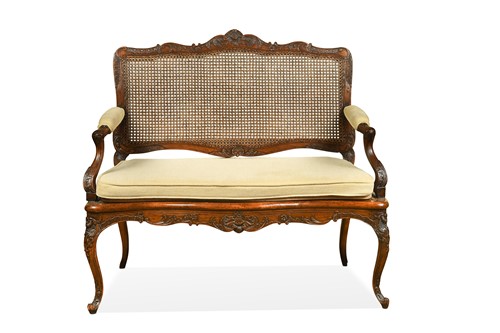 Lot 487 - A small Louis XV style walnut canape, late 19th century