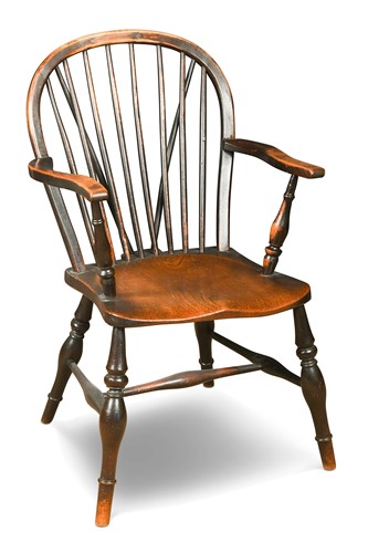 Lot 371 - An elm seated stick back armchair, 19th century