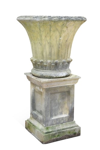 Lot 739 - A large Haddonstone Gothic style composite stone garden urn