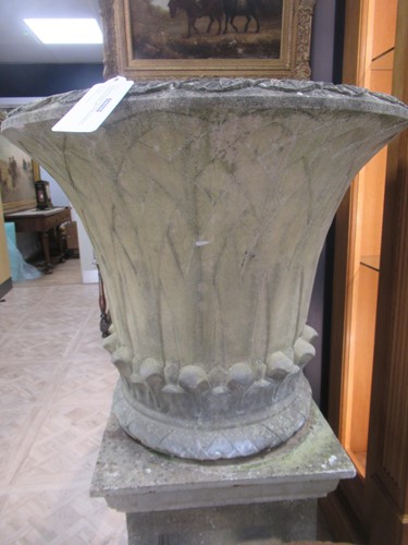 Lot 739 - A large Haddonstone Gothic style composite stone garden urn