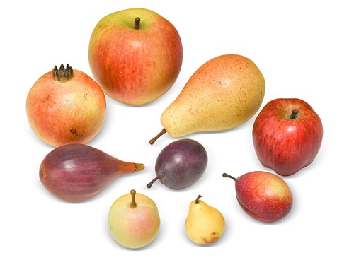 Lot 386 - Howard Rice (20th century), a collection of painted wooden fruit, 1990s