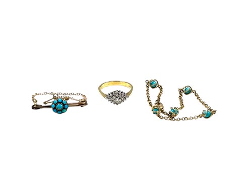 Lot 390 - A turquoise bracelet hallmarked 9ct gold and a...