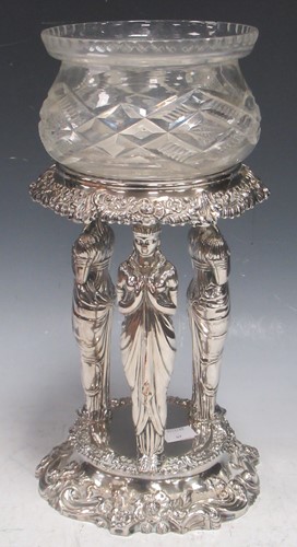 Lot 71 - Silver plated centre piece with cut glass bowl...