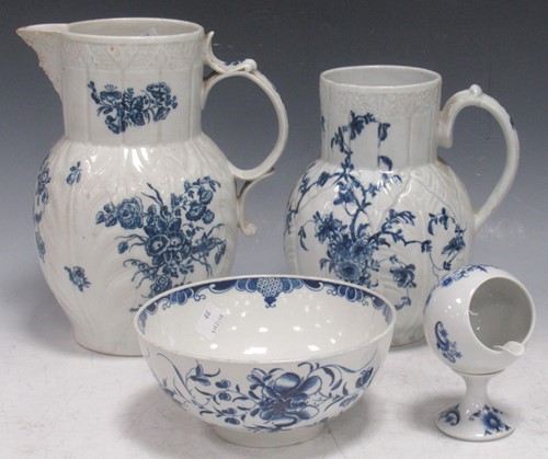 Lot 84 - Early Caughley cabbage leaf jug with blue...