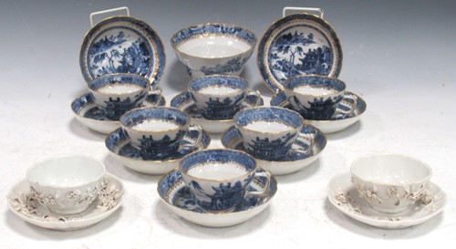 Lot 25 - Part tea service with blue and white willow...