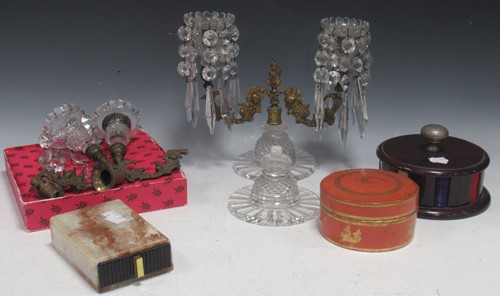 Lot 114 - A pair of cut glass and gilt metal lustres or...