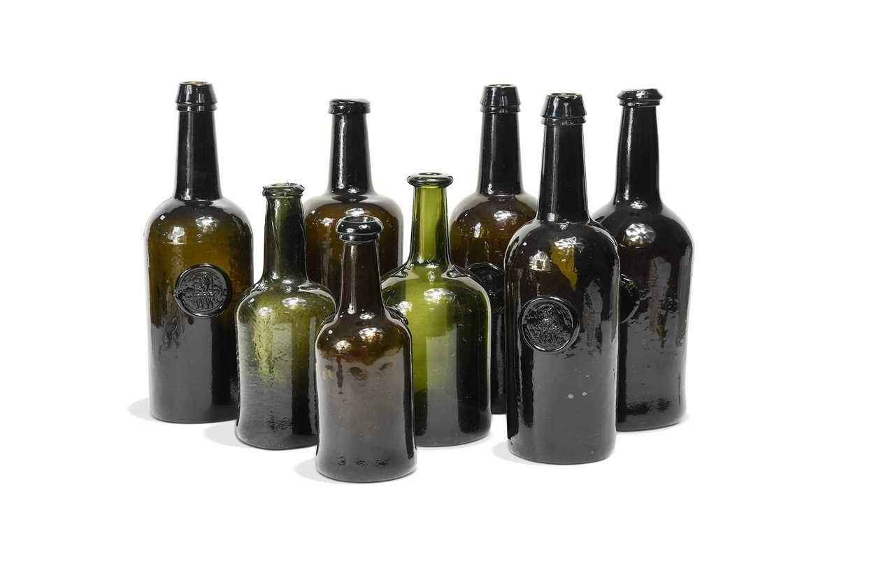 Lot 402 - Three green glass wine bottles, 18th century