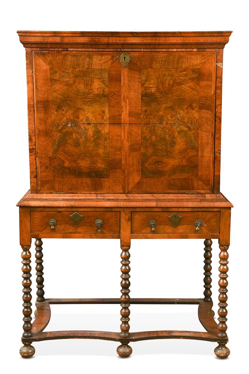 Lot 452 - A walnut escritoire on stand, 17th century and later