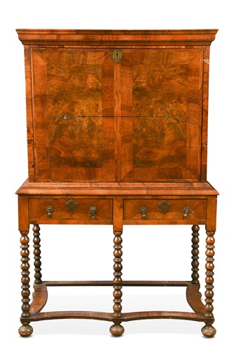 Lot 452 - A walnut escritoire on stand, 17th century and later