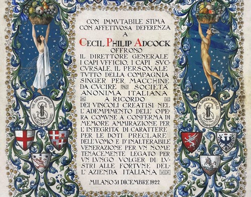 Lot 380 - An illuminated Italian certificate awarded to Cecil Phillip Adcock