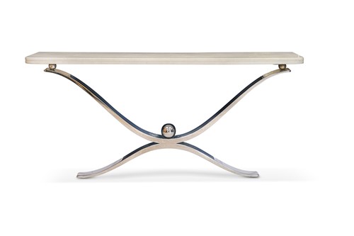 Lot 282 - A marble topped chrome console table, modern