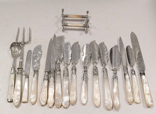 Lot 347 - A collection of mother of pearl mounted...
