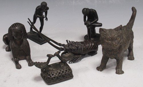 Lot 130 - A small bronze lobster or crayfish together...