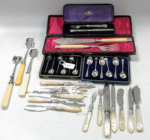 Lot 349 - A collection of mother of pearl mounted...