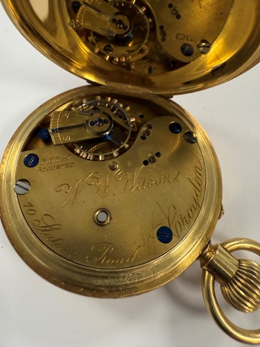 Lot 216 - W. W. Wilson, Croydon - An early 20th century 18ct gold half hunter pocket watch