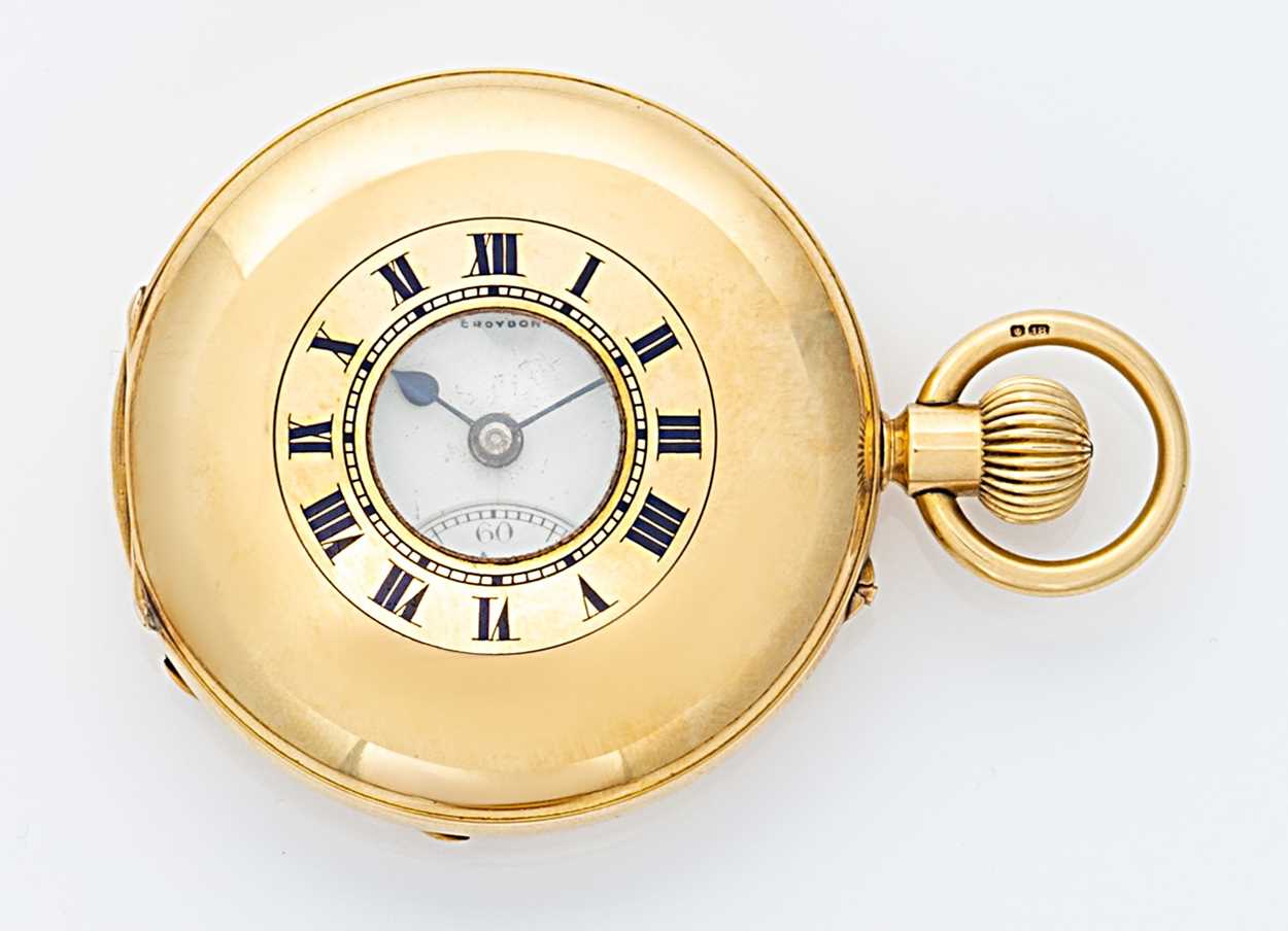 Lot 216 - W. W. Wilson, Croydon - An early 20th century 18ct gold half hunter pocket watch